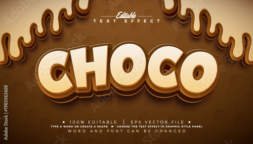 Choco Text Effect Design Editable Vector Graphic Style with 3d Chocolate Typography on Brown Background. Premium Sweet Delicious Snack Mockup Illustration Template for Greeting Card, Flyer, Banner