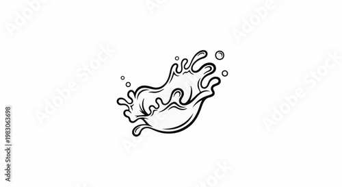 Dynamic black and white illustration of a splash with flowing liquid and bubbles