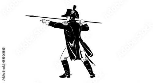 Soldier in historical uniform aiming a musket, vintage illustration