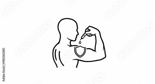 Figure receives injection with a shield symbolizing protection