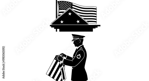 Soldier Folding American Flag with Memorial Display