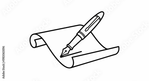 Fountain pen writing on a scroll of paper