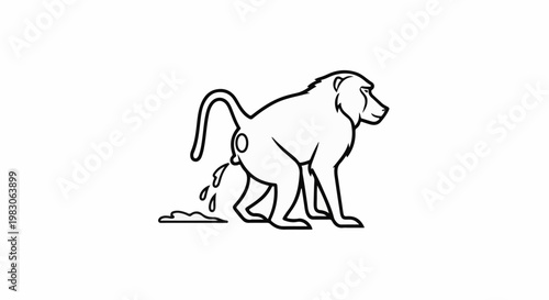 Line art illustration of a baboon urinating on a white background