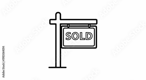 Minimalist line art of a "SOLD" sign on a post, conveying completion