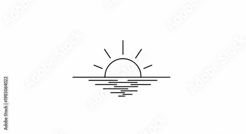 Minimalist line art of a sun rising over rippling water