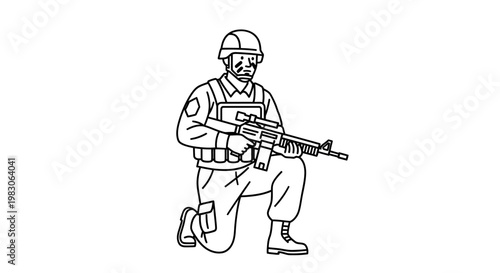 Soldier Kneeling with Rifle, Military Combat Pose, Warrior Icon