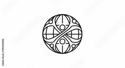Intricate circular emblem with intersecting lines and rounded shapes