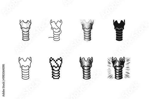 Collection of diverse anatomical illustrations of the human larynx and trachea