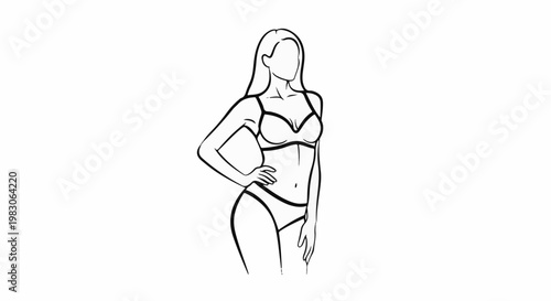 Minimalist line drawing of a woman in underwear, pose