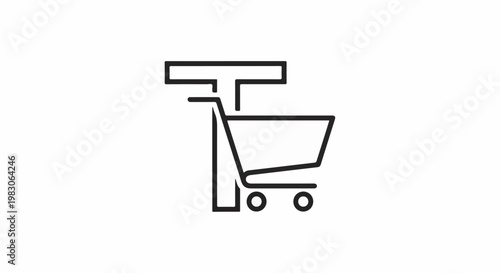 Minimalist outline of a shopping cart with wheels and a handle