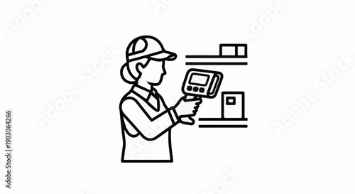 Employee scans item on shelf with handheld device