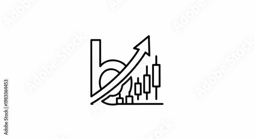 Abstract icon with upward arrow, letter B outline, and candlestick chart
