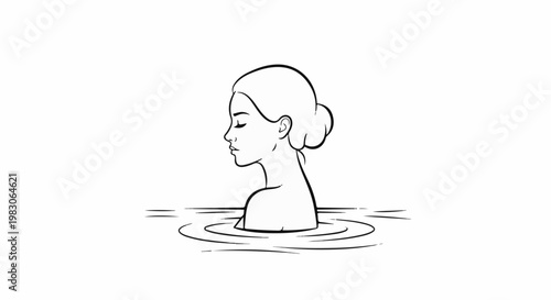 Minimalist outline of a woman's profile submerged in rippling water