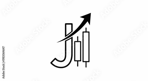 Black outline of a stylized upward trending graph with candle sticks