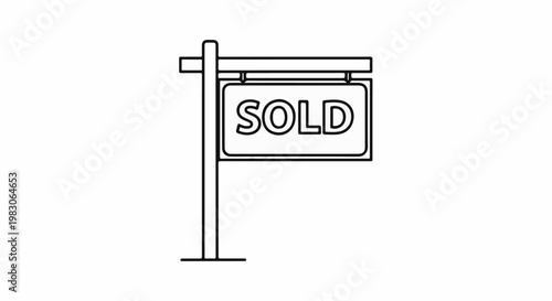 Simple line drawing of a real estate "SOLD" sign on a post