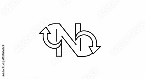 Abstract design featuring two vertical lines with intertwined arrows