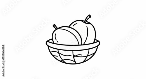 Simple line drawing of a woven basket overflowing with ripe fruit
