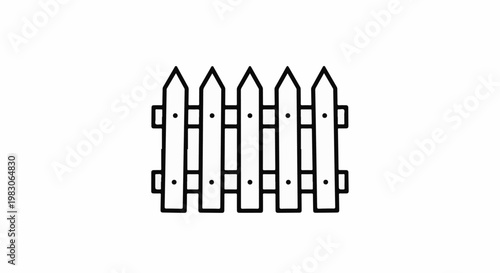Simple black outline of a wooden picket fence with pointed tops