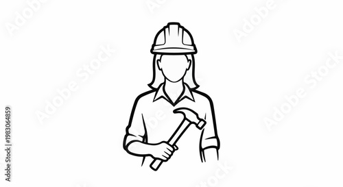 Simple icon of a person in a hard hat holding a hammer