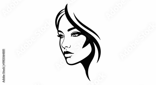 Stylized black and white graphic portrait of a woman's face in profile