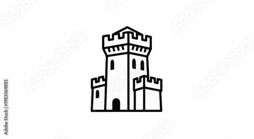 Stylized black and white drawing of a fort or castle structure