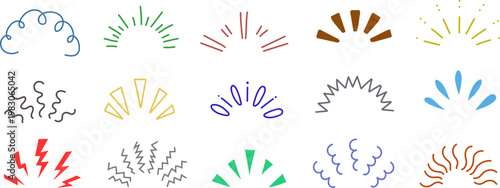 ポップで多彩な手描き風集中線と放射線エフェクトを集めたカラフルで使いやすい漫画・デザイン用装飾素材セット