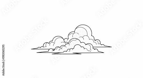 Stylized black and white illustration of a cluster of cumulus clouds