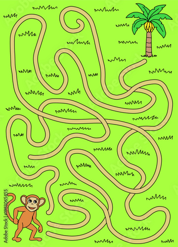 Monkey maze graphic color vertical sketch illustration vector 