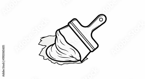 A black and white illustration of a paintbrush with thick paint dripping from its bristles onto a surface