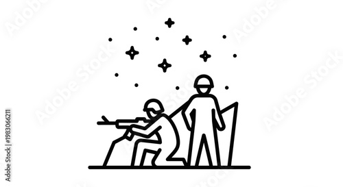 Soldiers in Combat: Sniper and Spotter Under Starry Sky