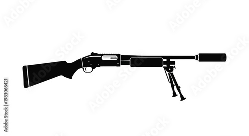 Tactical Shotgun with Bipod and Silencer Silhouette