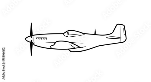 Vintage P-51 Mustang Fighter Plane Silhouette, Classic Aviation Icon