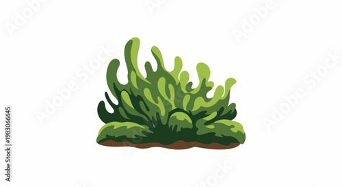 A stylized illustration of a green, bushy plant with organic, wavy leaf shapes