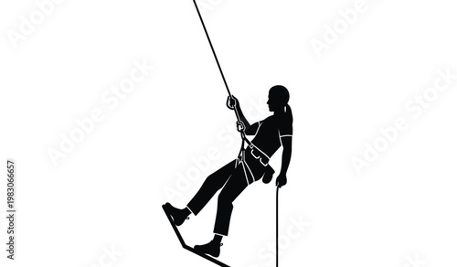 A dynamic depiction of a waterskier in action gripping the towrope and carving across the water presented as a silhouette high quality professional detailed