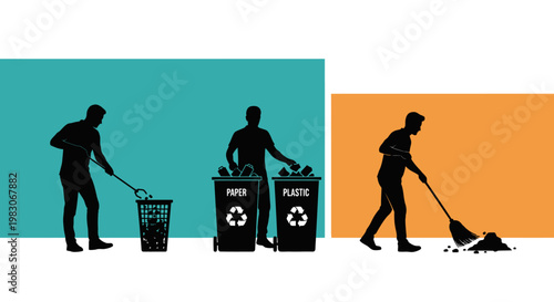 People practicing waste management and recycling for environmental protection.