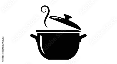 Cooking pot icon silhouette with hot steam rising