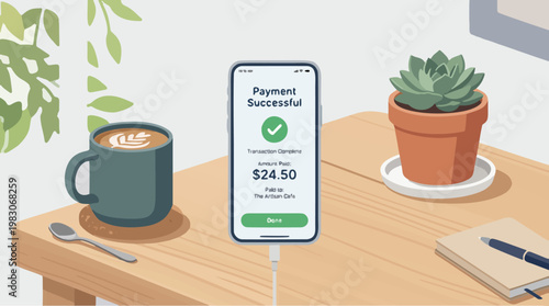 Mobile Payment Success on Clean Desk
Minimal Fintech Payment Approved Concept