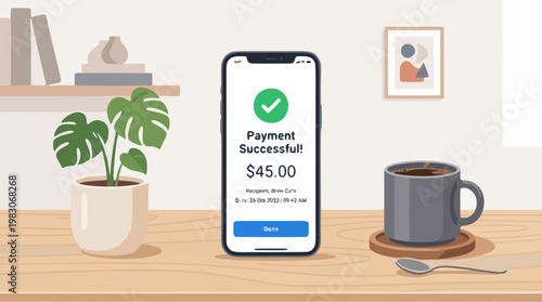 Mobile Payment Success on Clean Desk
Minimal Fintech Payment Approved Concept