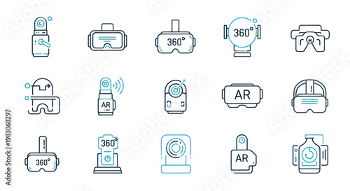 Virtual and Augmented Reality Line Icons Set