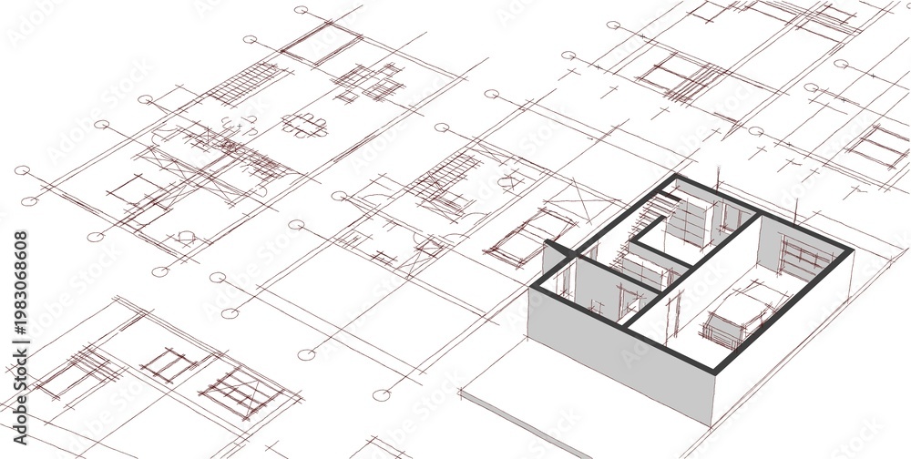 Fototapeta premium house architectural project sketch 3d illustration 