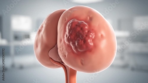 Ultra Realistic 3D Medical Visualization of Prostate Cancer Tumor on Human Prostate Gland in Clean Clinical Background