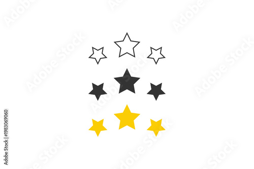 Five star rating system with yellow and black stars on white background.
