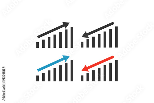 Four graphs showing upward and downward trends with arrows.