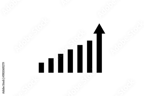 Black bar graph with ascending arrow on white background.