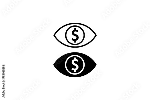 Monochrome symbolic eyes with dollar sign illustration.