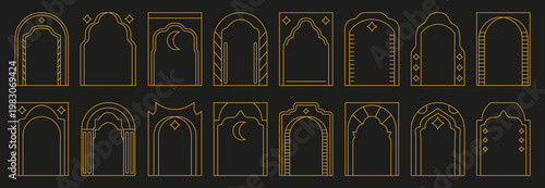 Ornamental arch frame collection with elegant decorative shapes and symmetry. Includes luxury outline elements