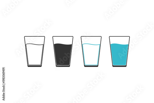 Illustration of four glasses showing different water levels in minimalist style.
