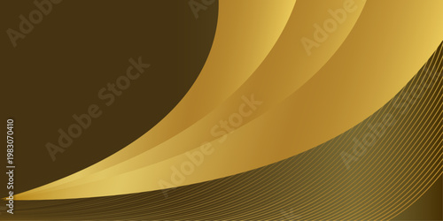 高級感のあるゴールドグラデーションと流線形の曲線が重なり合うラグジュアリー抽象背景デザイン素材