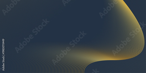 ネイビーカラーにゴールドの曲線ラインが優雅に交差する高級感あふれる抽象ウェーブ背景デザイン