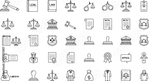 Balanced scales of justice with legal symbols and on white background gavel